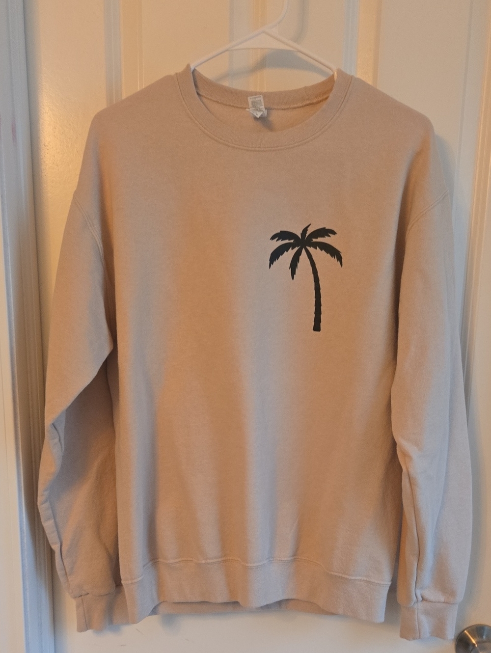 Jerzees Beige Crewneck Sweatshirt with Black Palm Graphic